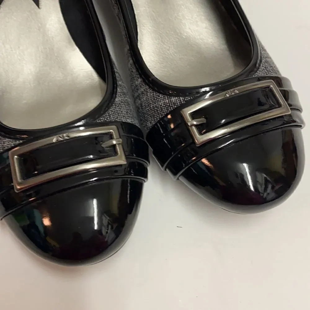 Anne Klein Sport Sadique Patent leather and tweed wedges‎ Size 8.  B71